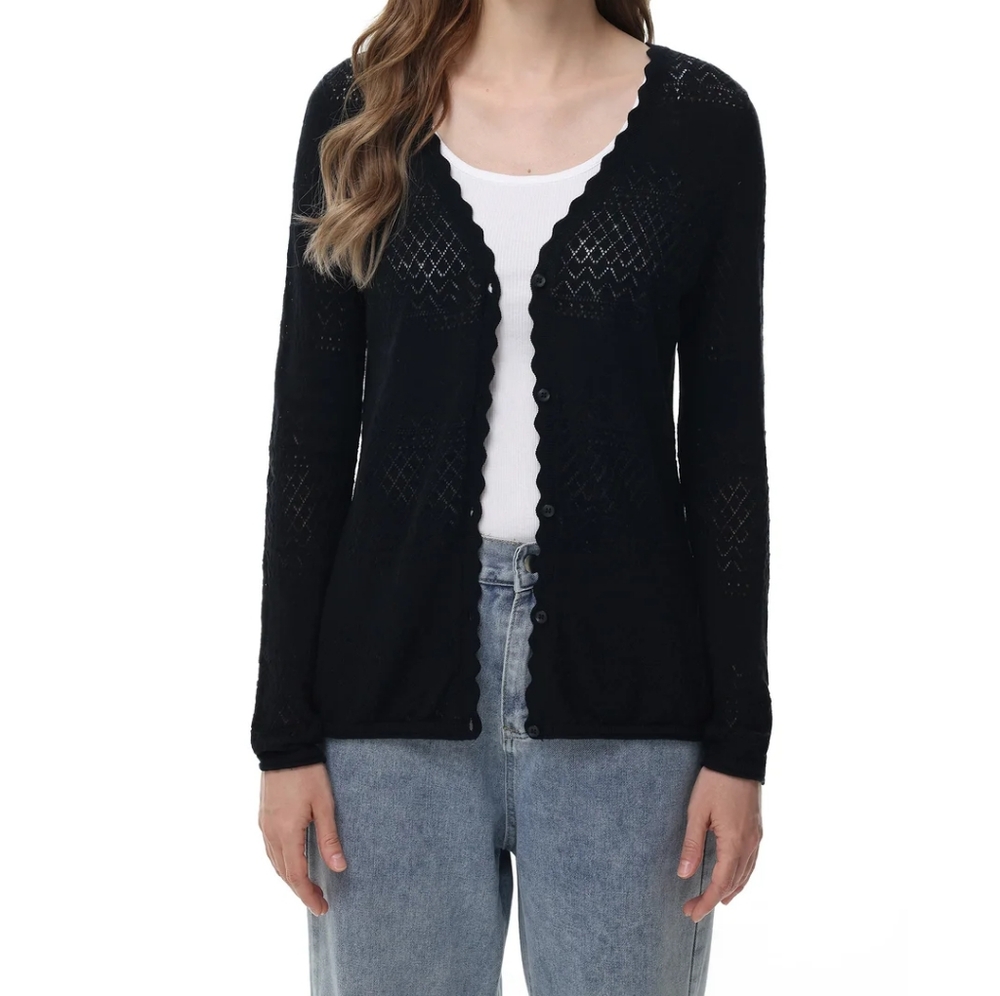 Frye Women's Ivory Pointelle Cardigan Sweater - Picture 7 of 8
